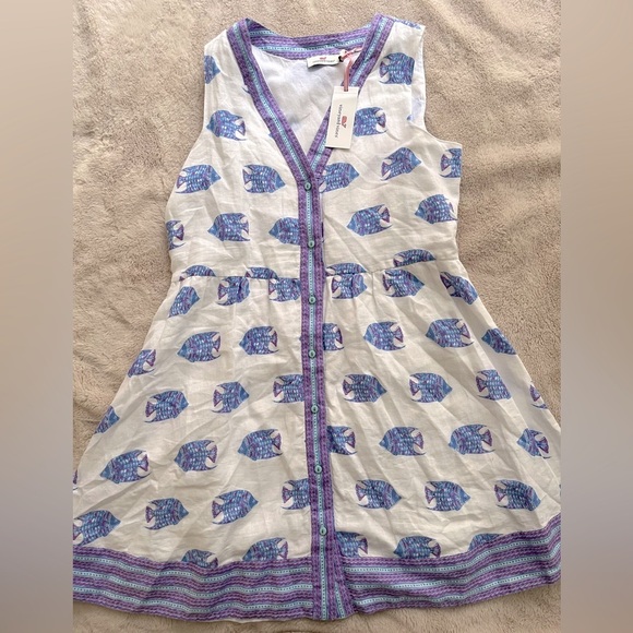 NWT Vineyard Vines Tang Fish Linen Dress White Blue Size M - Picture 4 of 12